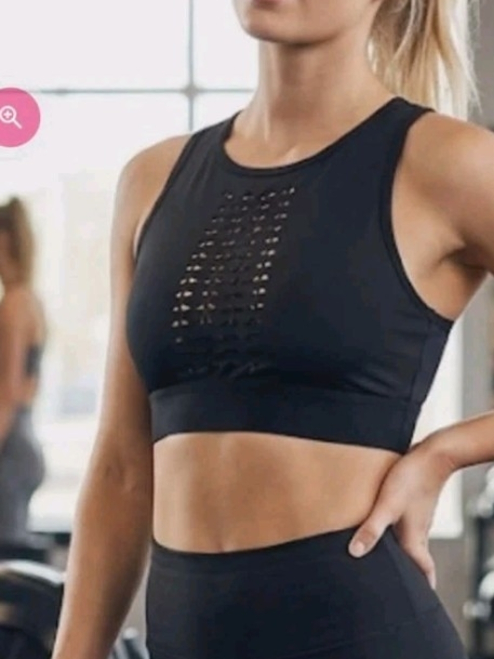 Vina High Neck Cropped Sports Bra Black S Stretch Breathable Athletic (M-08)